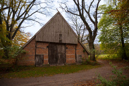 old farm in a autumn forest in hollandの写真素材