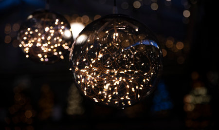 bokeh background met lighted chtismas ballsの写真素材