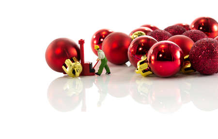 man bringing the christmas ballsの写真素材