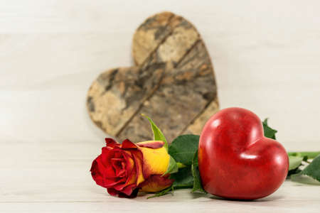 valentines red heart shape and roseの写真素材
