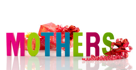 text for mothers day with presents on white backgroundの写真素材