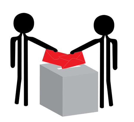 grey box with puppets votng for electionsの写真素材