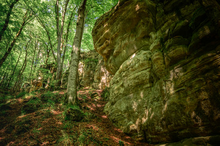big rocks in the mullerthal in luxembourgの写真素材