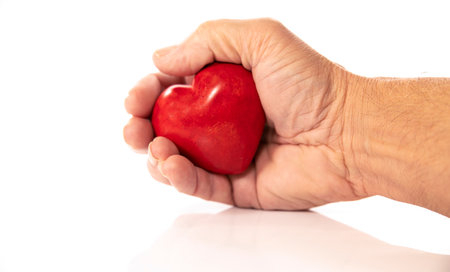hand holding red heart from stoneの写真素材