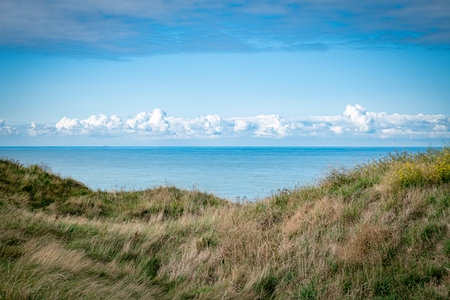 dunes and see with space as backgroundの写真素材