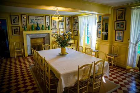 the dining room of the house of monet in giverny in franceのeditorial素材