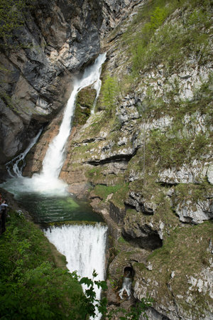 atwo beutiful falls in nature of slovenia near bohinj and bledの写真素材