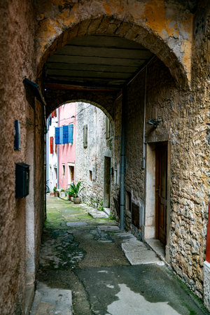 bow in a street in the croatia village of vrsar, touristic placeの写真素材
