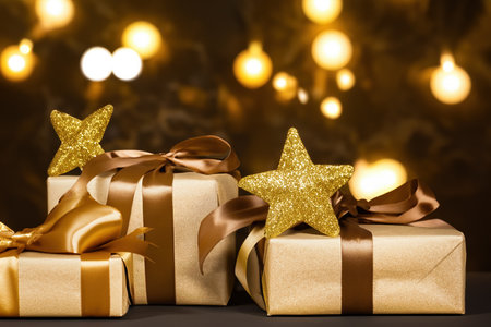 christmas decoration with presents and bokeh backgroundの素材