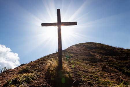 Jesus Christ cross. Easter, resurrection conceptの素材