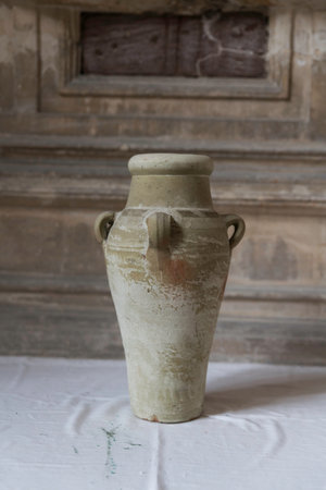 an old medeival vase urn in France , Meurthe et Moselle, Toul, Saint Etienne cathedral,