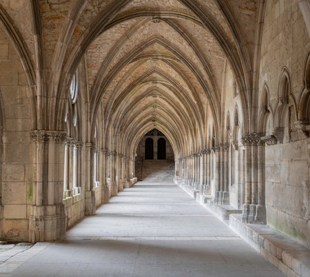 an old corridor with arches in Saint Etienne cathedral, France , Meurthe et Moselle, Toul,...