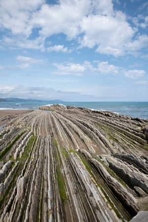 beautifull itzurun beach or zumaia beach in spain in springの写真素材