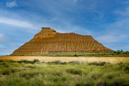 Mountain Castildetierra with giant erosion on the rocks in Bardenas Reales Nature Park, Navarra, Spainの写真素材