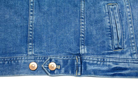Part of a denim jacket on a white backgroundの写真素材