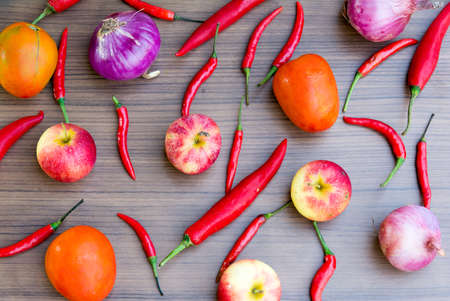 spices fruits vegetables background set