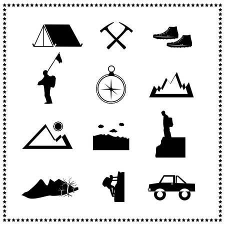 Set of climbing mountain and travel のイラスト素材