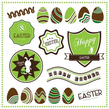 Set of easter ornaments and decorative labels, Vector illustrationのイラスト素材