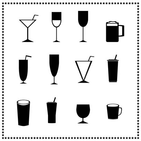 Glass icons, drinks and beverages signsのイラスト素材
