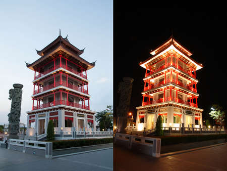 Observatory tower chinese style at Dragon Descendants Museum in Suphan Buriのeditorial素材
