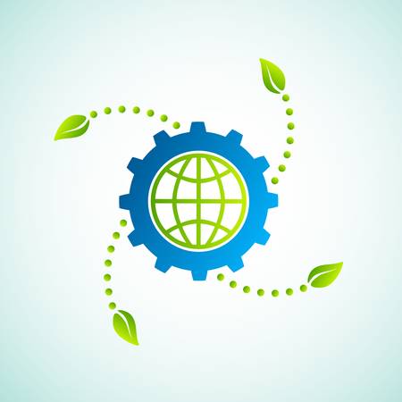 Green world and green leaves with gearのイラスト素材