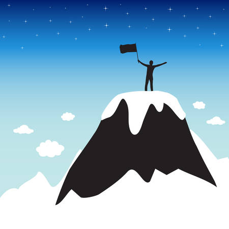 Silhouette of man on top the high mountainのイラスト素材