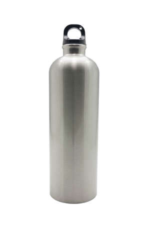 Stainless steel bottle on white backgroundの写真素材