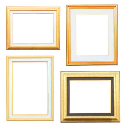 Gold and wood frame Collection on white background 