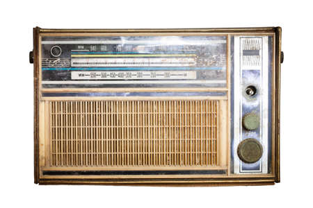 Old radio, Antique brown radio on a white backgroundの写真素材