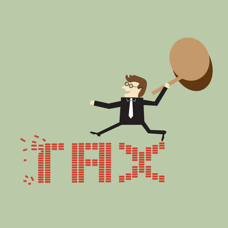 Businessman holding a hammer against taxesのイラスト素材