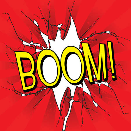 Boom comics icon on red grunge background