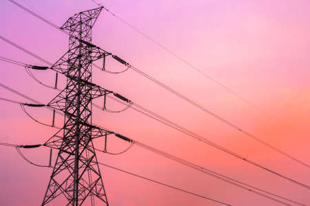 High voltage post and sky in twilight time