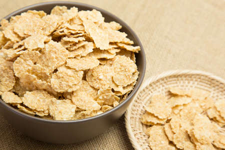 grains cornflakes in bowlの写真素材