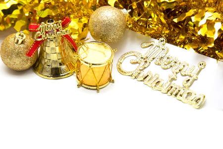 Christmas background with a golden ornamentの写真素材