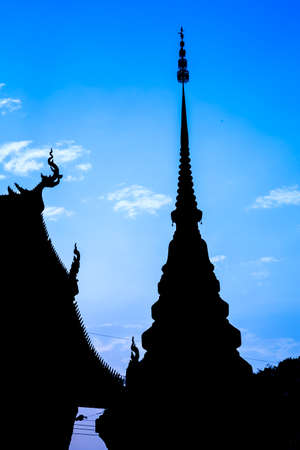 silhouette of pagoda at temple Phra That Lampang Luang, Lampang, Thailandの写真素材
