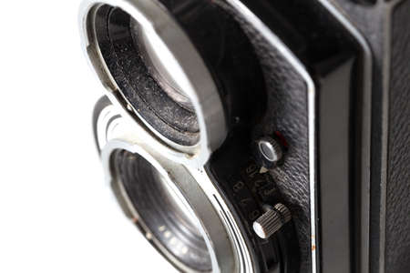 Close up of the part of old cameraの写真素材
