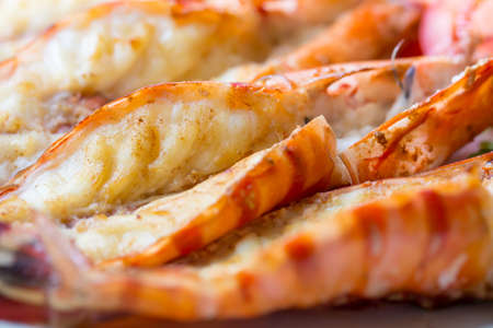 Grilled shrimp on plateの写真素材