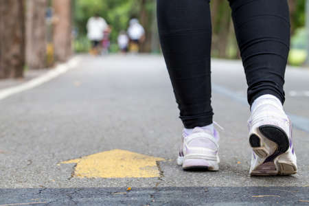 Legs and feet woman jogging in the parkの写真素材