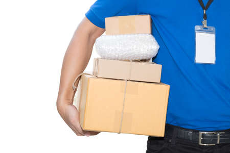 Delivery man holding a parcel box