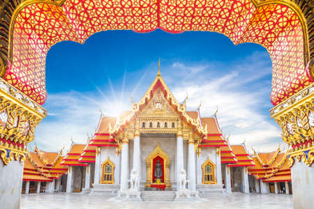 Marble Temple, Wat Benchamabophit Dusitvanaram in Bangkok, Thailandの写真素材