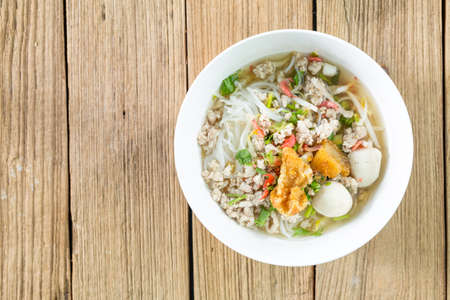 Thin rice noodles with sliced Pork in broth, Thai noodleの写真素材