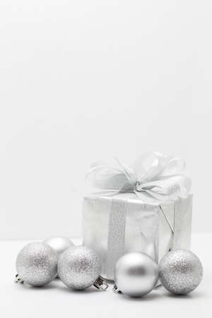 Silver gift box for Christmas and Happy new year festival