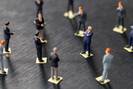 Social distancing, People keeping distance for infection risk and disease prevention measures, Avoid the spread of coronavirus or covid-19, Keep distance in public society of business meeting conceptの写真素材