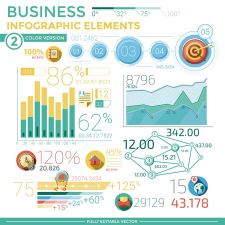 Infographic elements collection. Business vector illustration in flat style. Vol2 color version.のイラスト素材