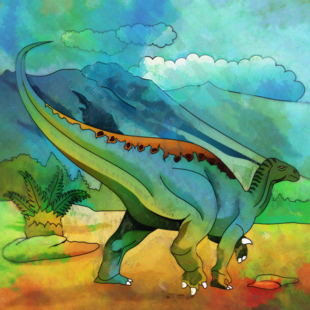 Plateosaurus. Illustration of a dinosaur in its habitat.の写真素材