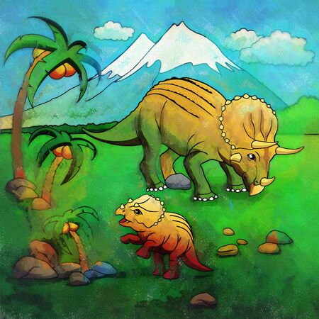 Triceratops. Illustration of a dinosaur in its habitat.の写真素材