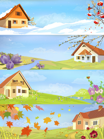 Four seasons year landscapes. Background vector illustration.のイラスト素材