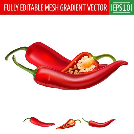 Hot red chili peppers. Isolated illustration on white background.のイラスト素材