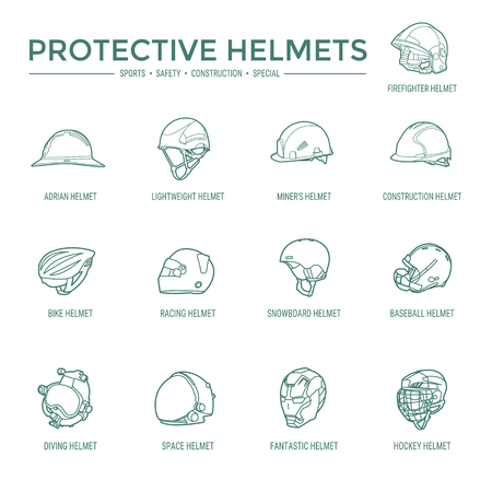 Sport, safety, construction and other special helmetsのイラスト素材