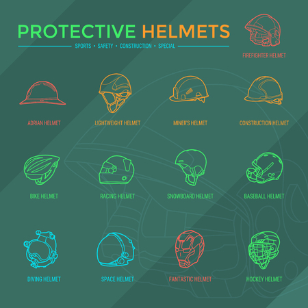 Sport, safety, construction and other special helmetsのイラスト素材